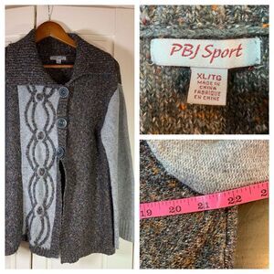 PBJ Sport‎ Artsy Boho Lagenlook Cardigan Sweater Womens XL Asymmetrical Logom